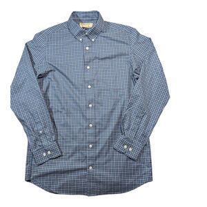 Duluth Trading Classic Button Shirt Men’s L Tall Cotton Long Sleeve Blue Check